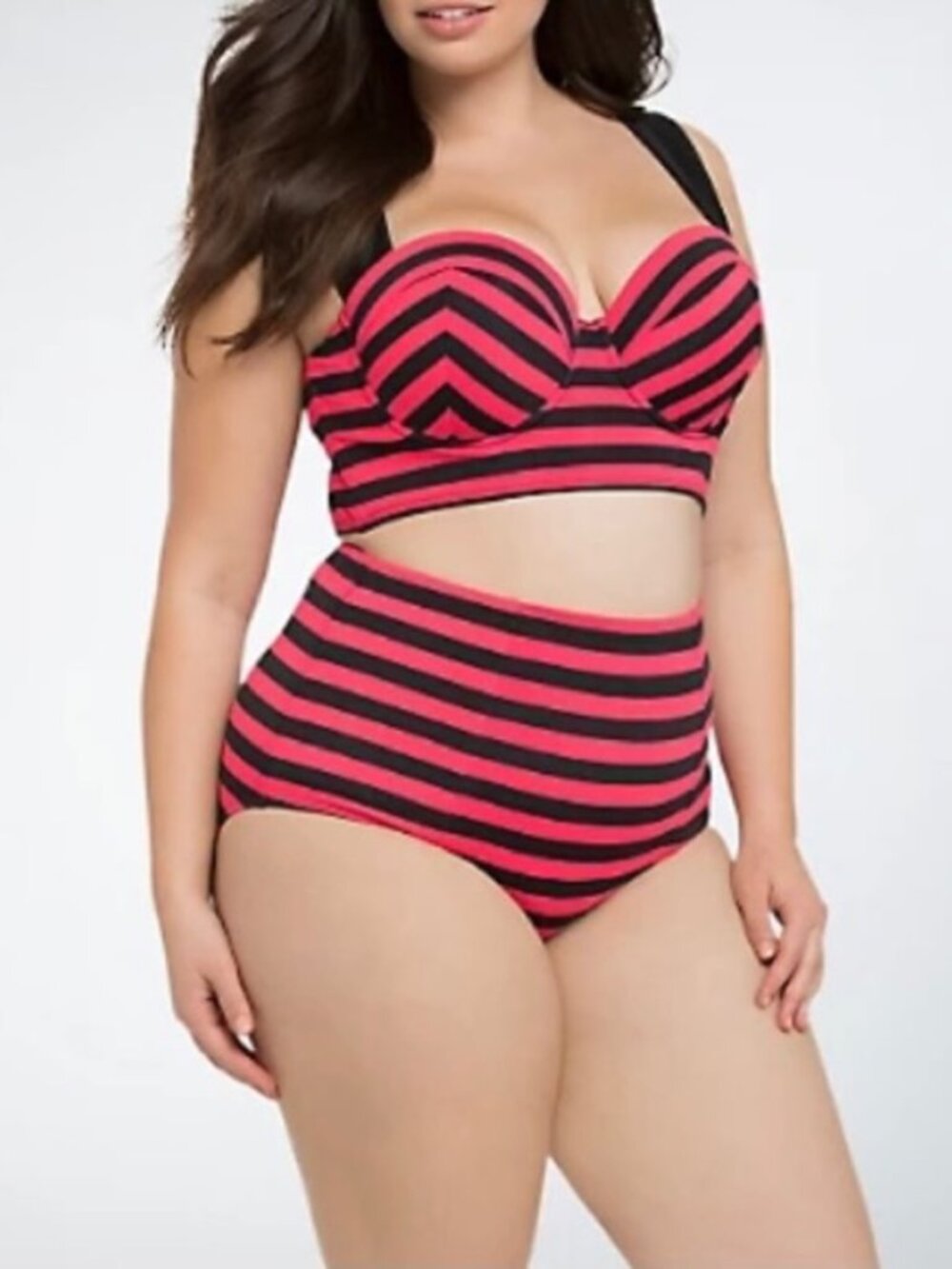 Torrid hot pink and black stripe bikini size 3
